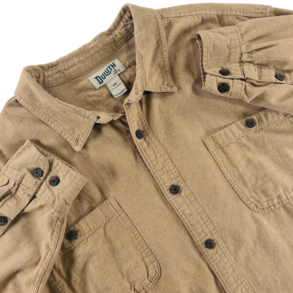 Duluth Trading Co Flannel Shirt Mens 4XL Tan Relaxed Fit Workwear 89328